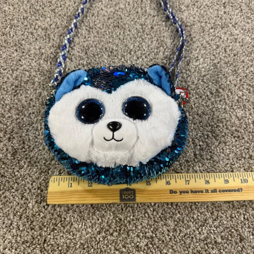 Ty Beanie Boos Slush the Husky Blue Flip Sequin Crossbody Purse Kids Bag